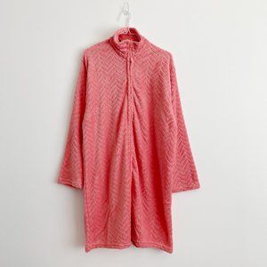 Mayfair Ladies Chevron Plush Long Full Zip Robe, Orange Coral, Size S/M